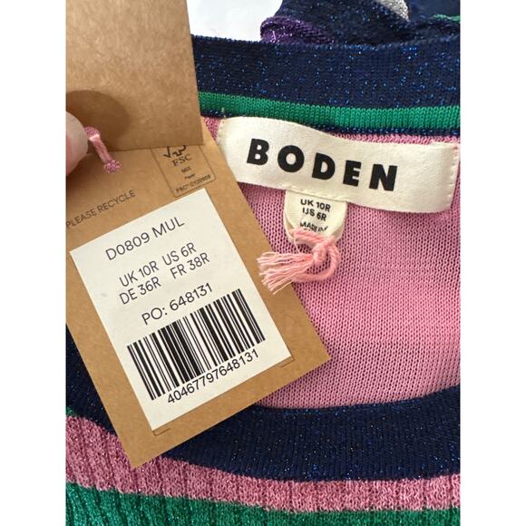 BODEN Metallic Stripe Long Sleeve Ribbed Sweater Dress Size 6 - Picture 3 of 10